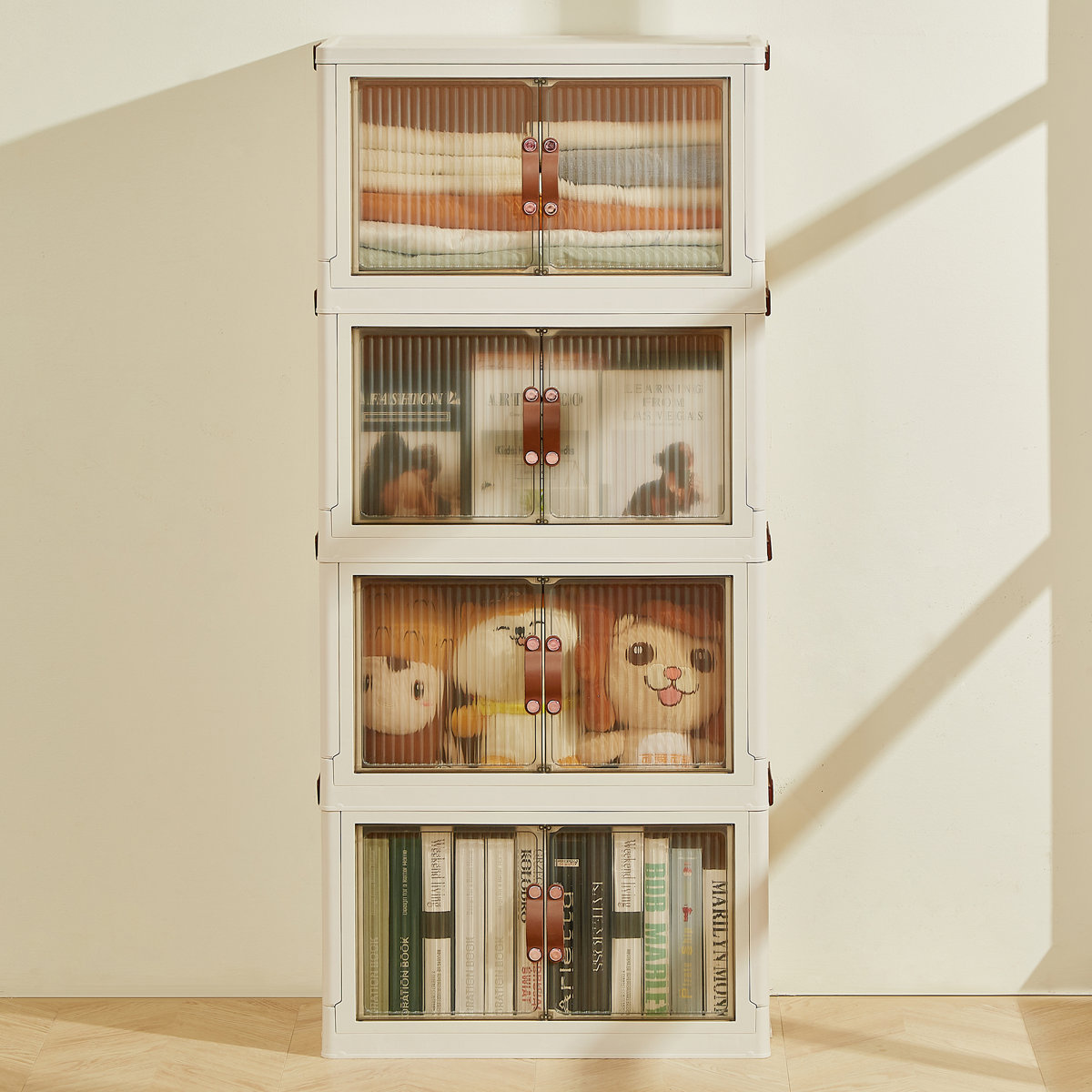 4 Tier Stackable Foldable Storage Bins with Lid and Wheels (Set of 4)